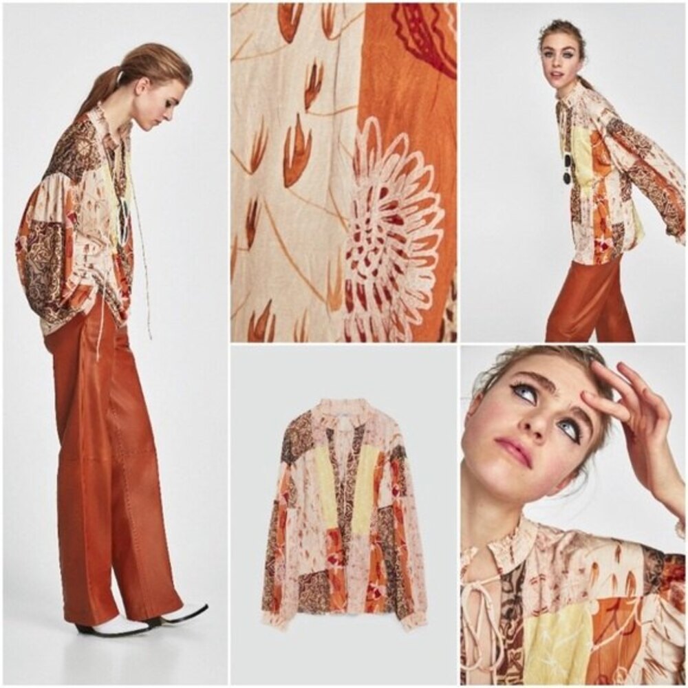 Zara Patchwork Peasant Blouse Size Large - image 4